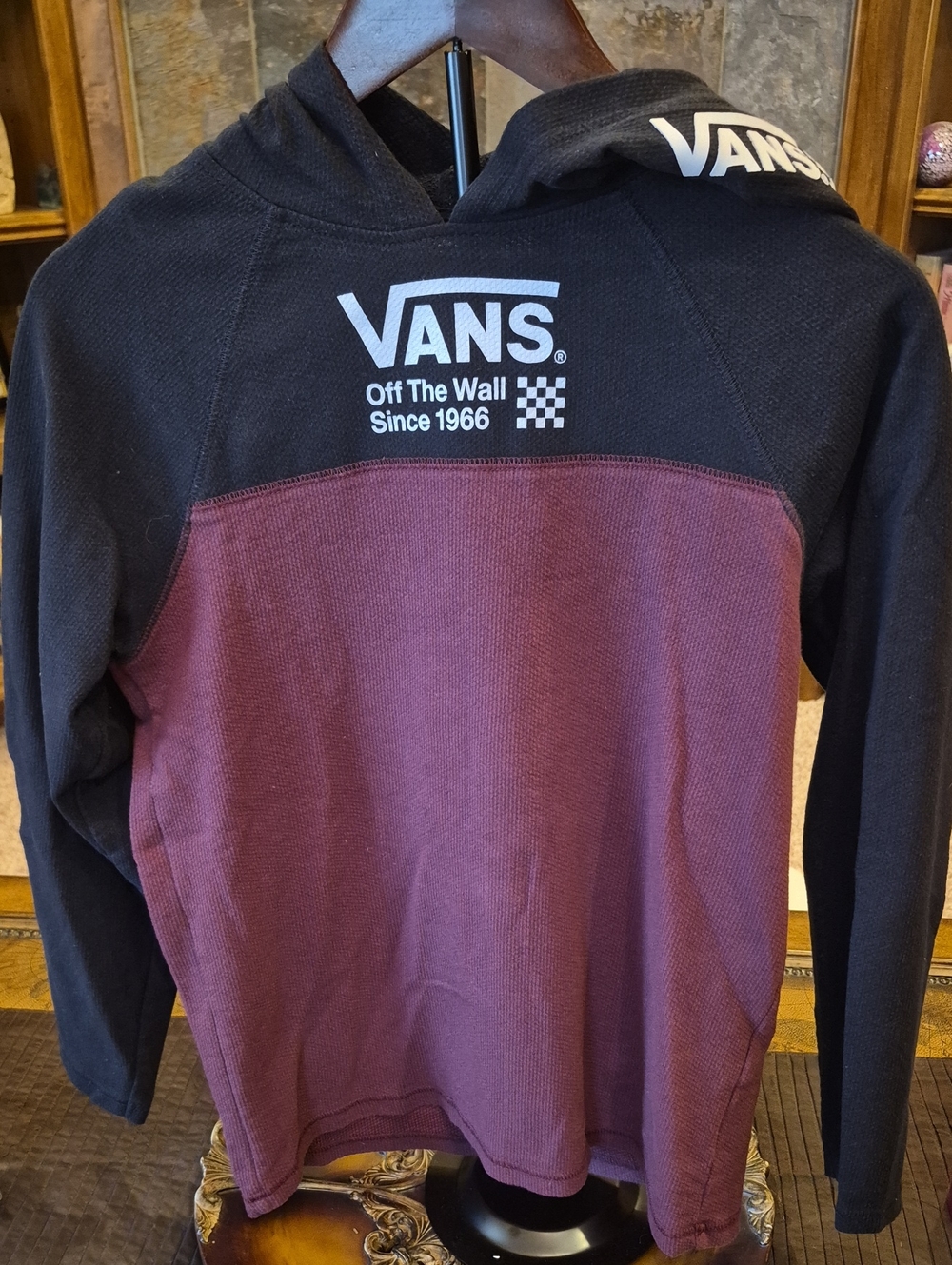 Vans Black and Burgundy Colorblock Pullover Hoodie Boys XL